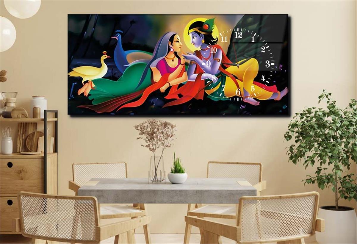 Side-Clock, Art And Nature-Themed Horizontal Glass Wall Painting 054