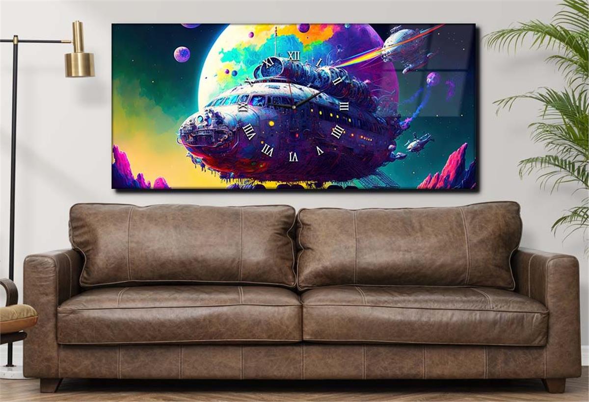 Middle-Clock, Art And Nature-Themed Horizontal Glass Wall Painting 045