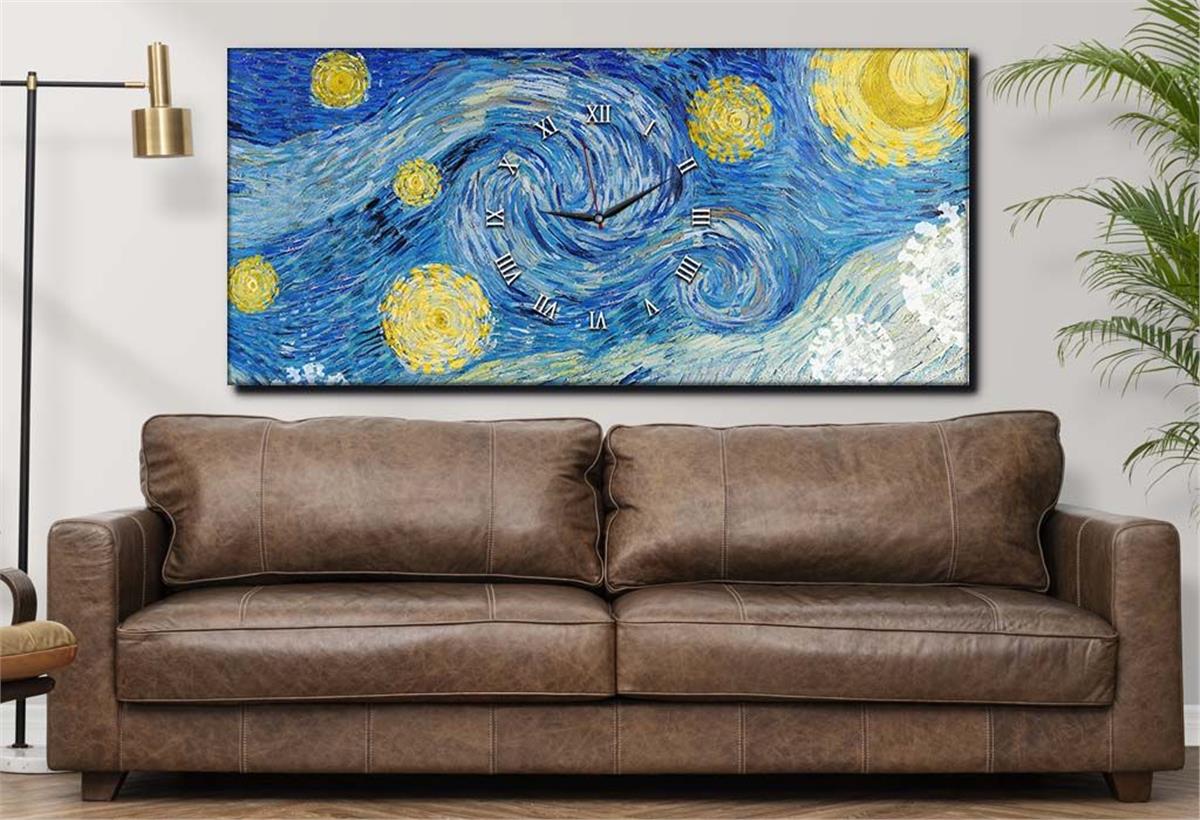 Yatay Ortadan Saatli  Sanat ve Doğa Temalı Cam Tablo 002