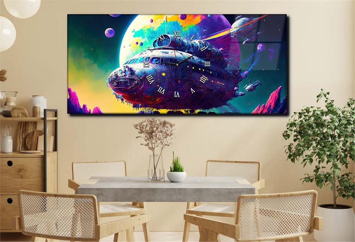 Middle-Clock, Art And Nature-Themed Horizontal Glass Wall Painting 045