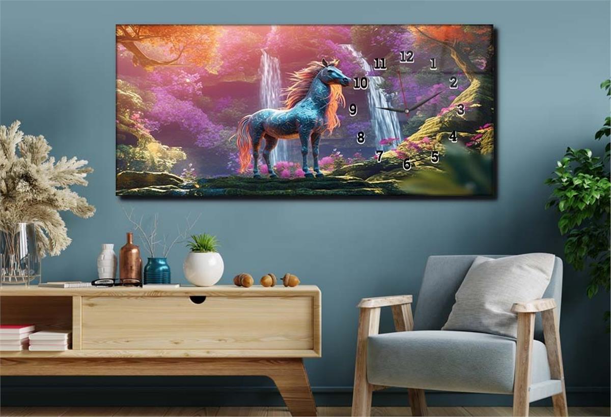 Side-Clock, Art And Nature-Themed Horizontal Glass Wall Painting 226