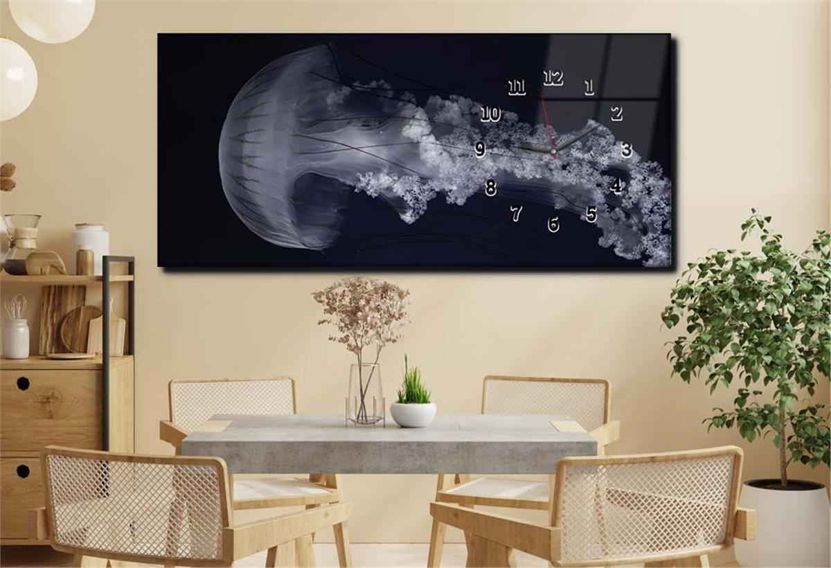 Yatay Saatli Yandan Sanat ve Doğa Temalı Cam Tablo 220