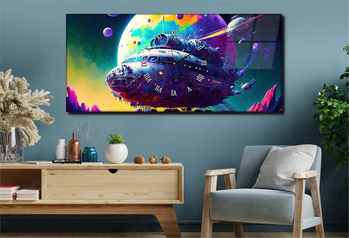 Middle-Clock, Art And Nature-Themed Horizontal Glass Wall Painting 045