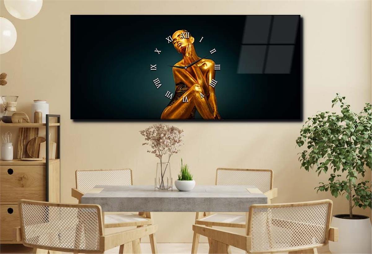 Yatay Ortadan Saatli  Sanat ve Doğa Temalı Cam Tablo 023