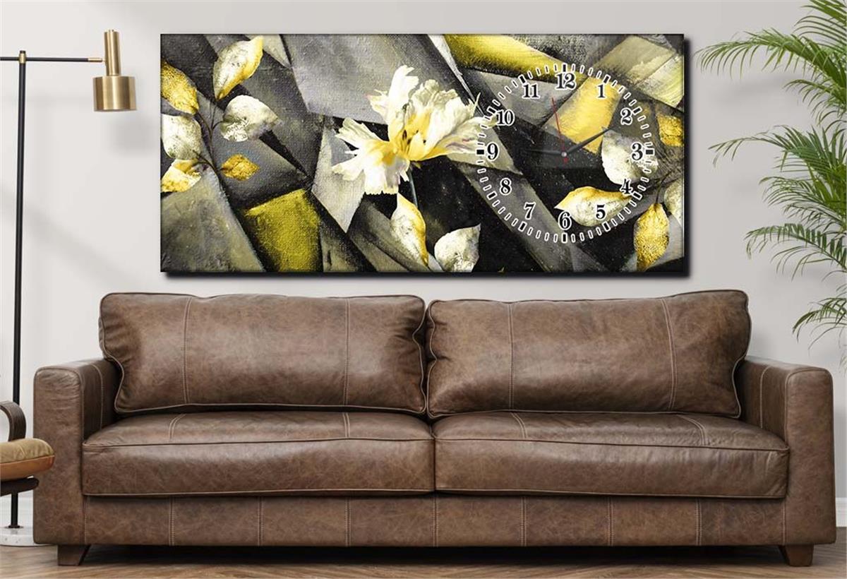 Horizontal bedrucktes Glas mit Kunst und Naturthema und einer Uhr an der Seite 100