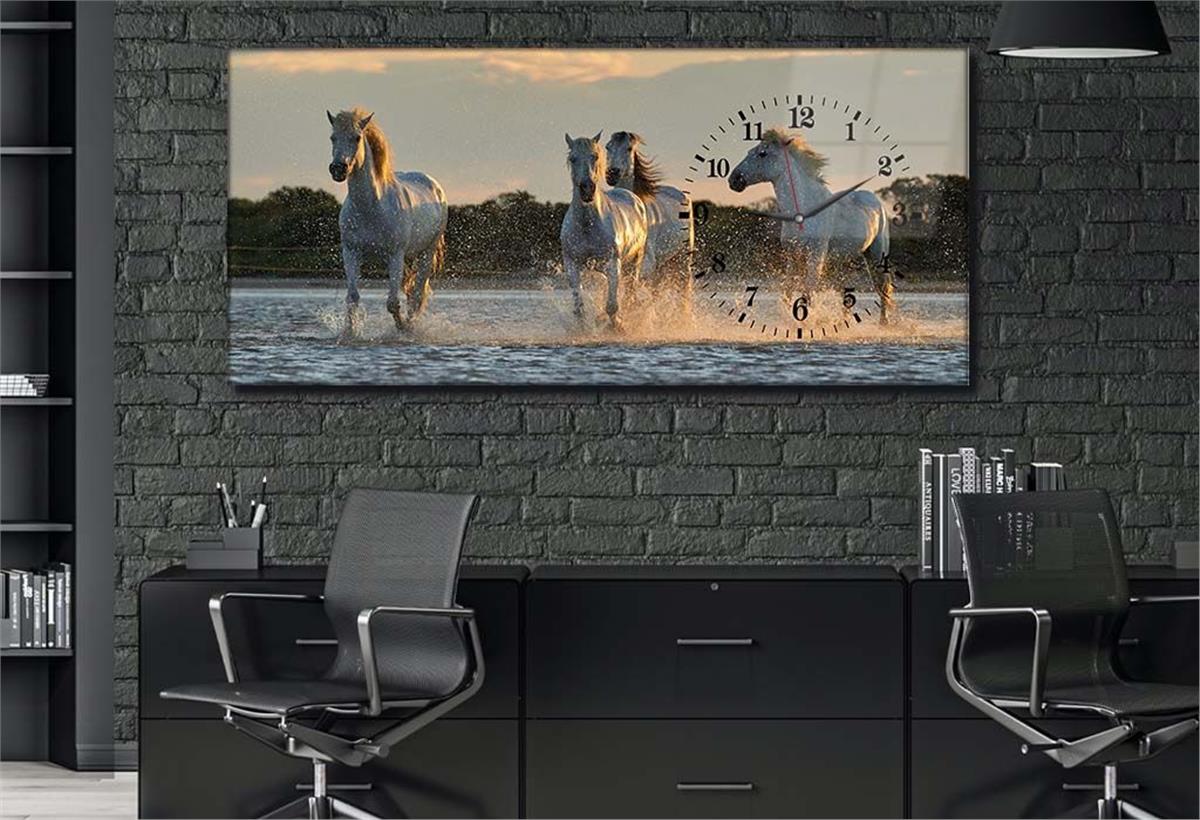 Yatay Saatli Yandan Sanat ve Doğa Temalı Cam Tablo 075