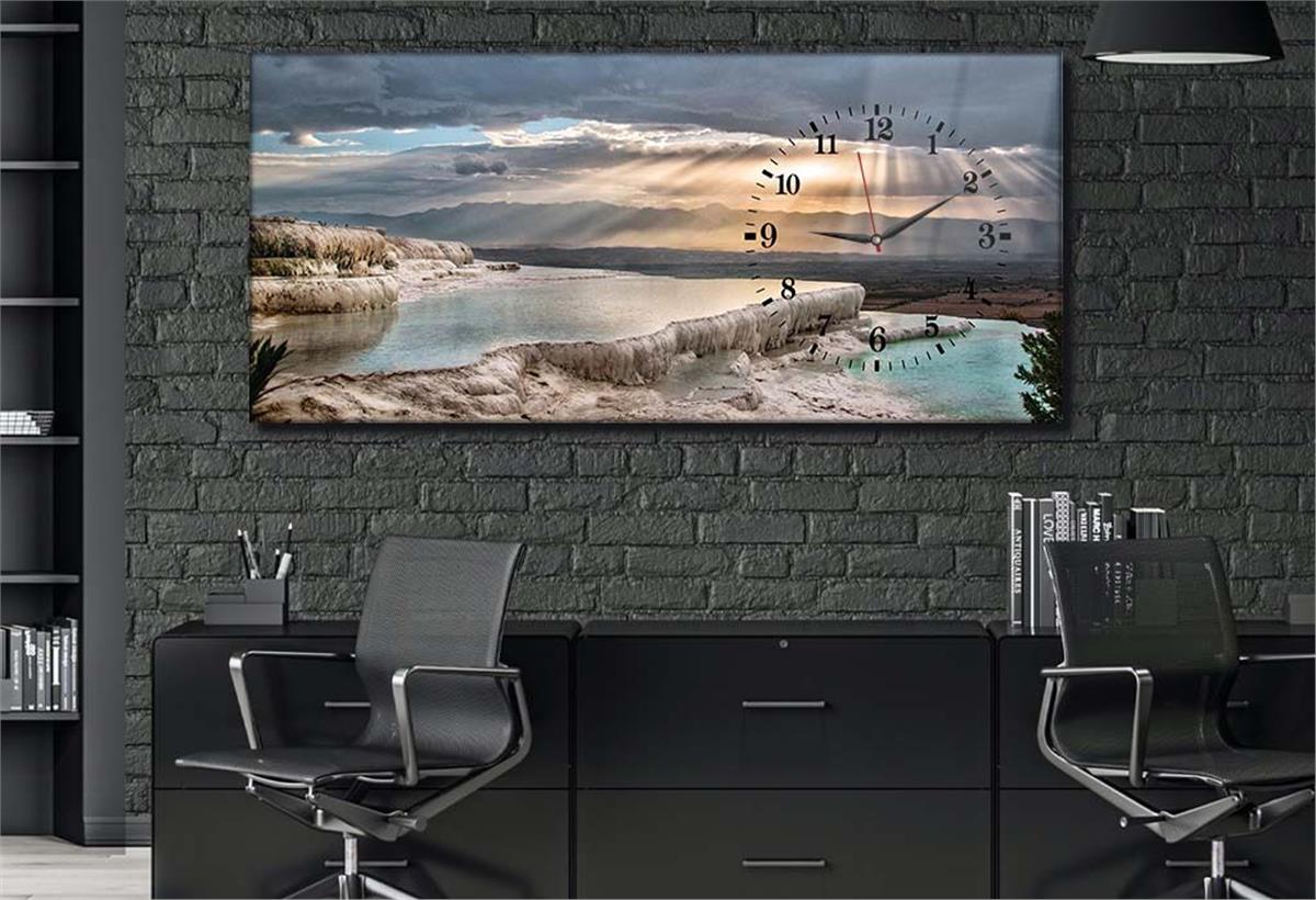 Yatay Saatli Yandan Sanat ve Doğa Temalı Cam Tablo 026