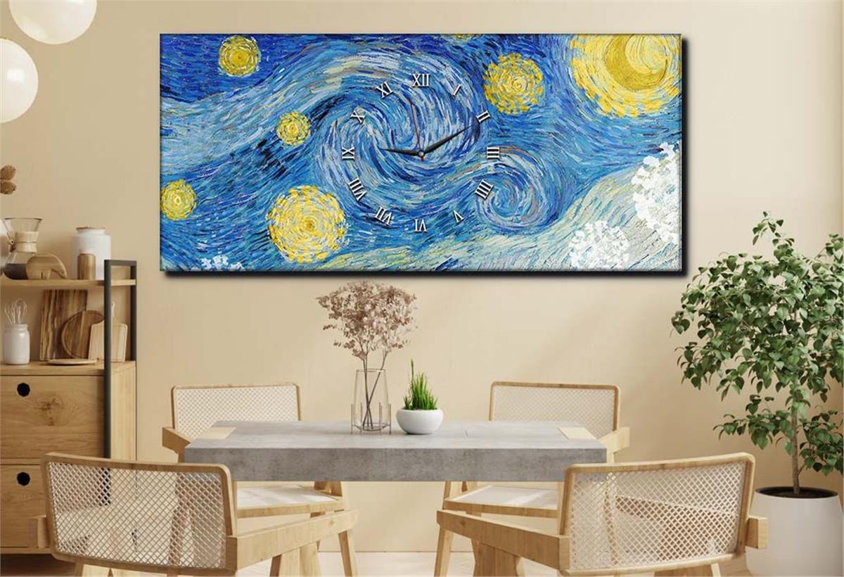Yatay Ortadan Saatli  Sanat ve Doğa Temalı Cam Tablo 002
