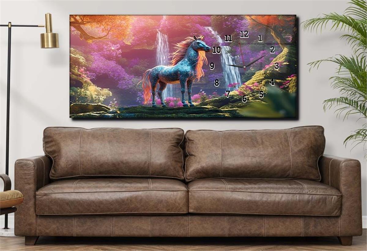 Side-Clock, Art And Nature-Themed Horizontal Glass Wall Painting 226