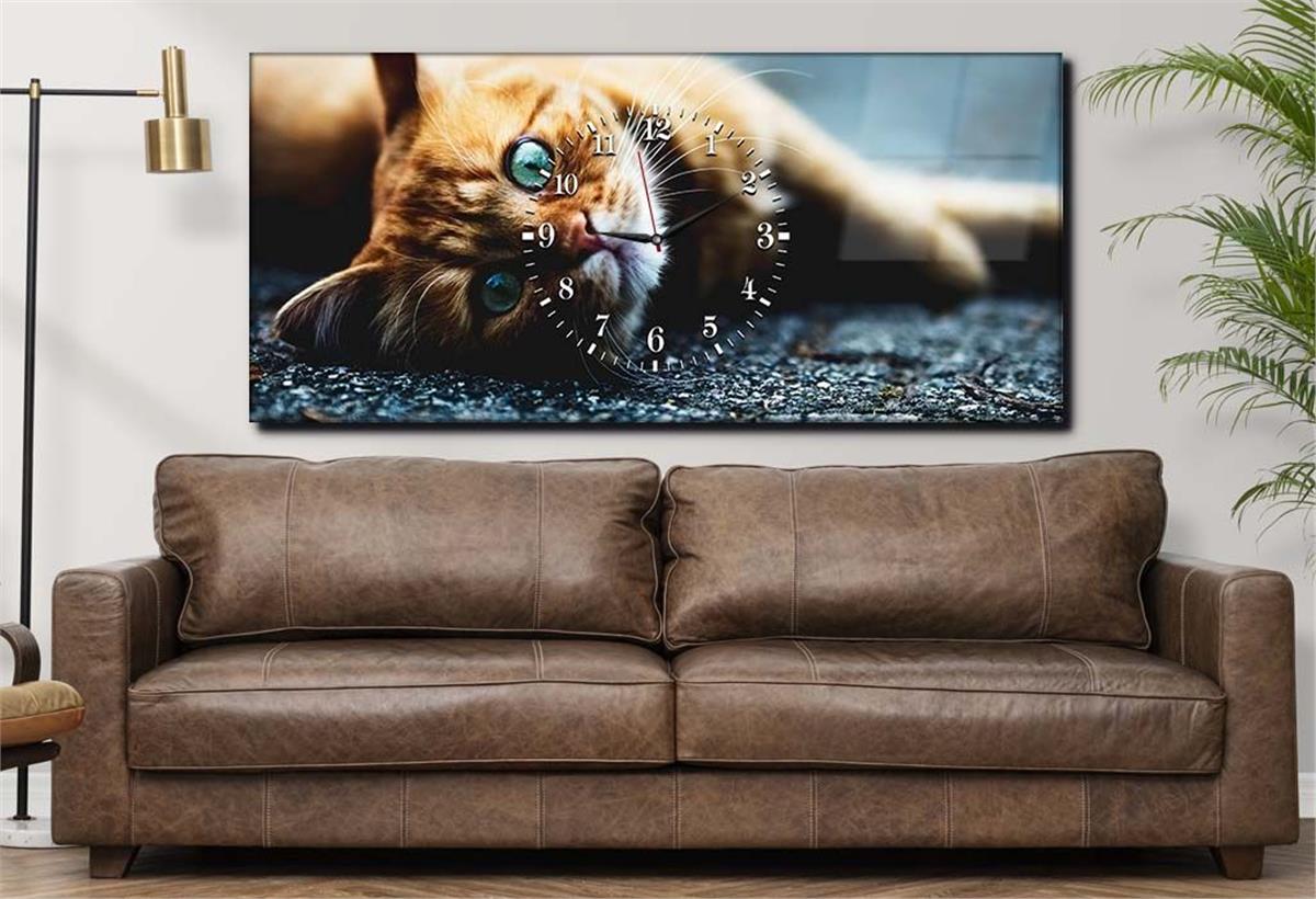 Yatay Ortadan Saatli  Sanat ve Doğa Temalı Cam Tablo 013