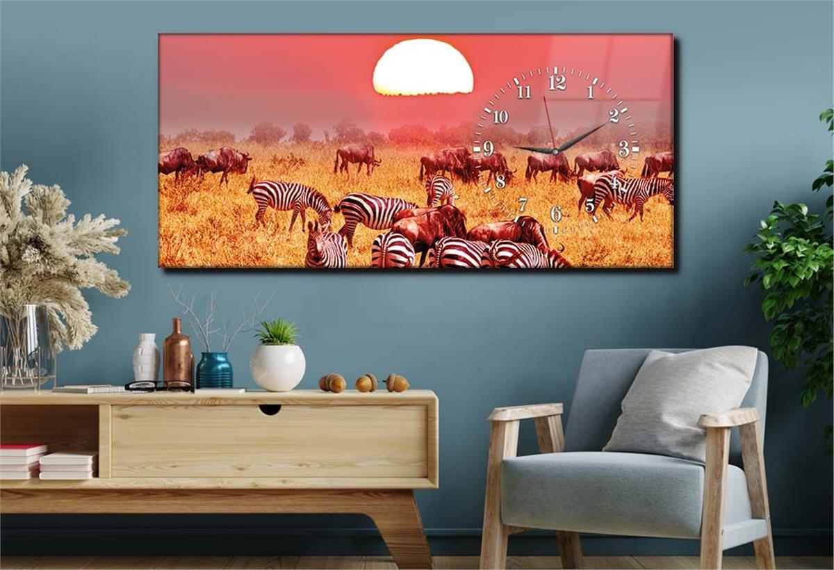 Horizontaal, Aan De Zijkant Voorzien Van Een Klok, Kunst en Natuur Thema Gehard Glasschilderij 109