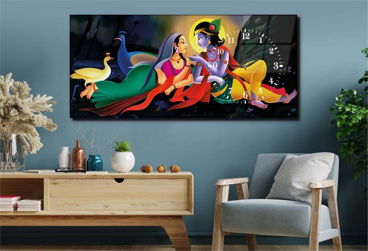 Side-Clock, Art And Nature-Themed Horizontal Glass Wall Painting 054