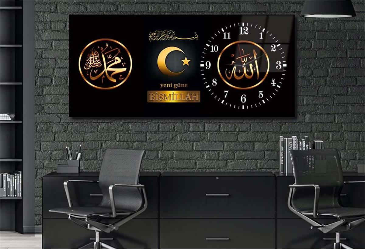 Side-Clock, Religious-Themed Horizontal Glass Wall Painting 039