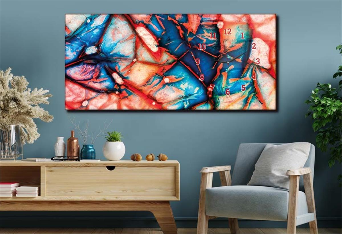 Yatay Saatli Yandan Sanat ve Doğa Temalı Cam Tablo 145