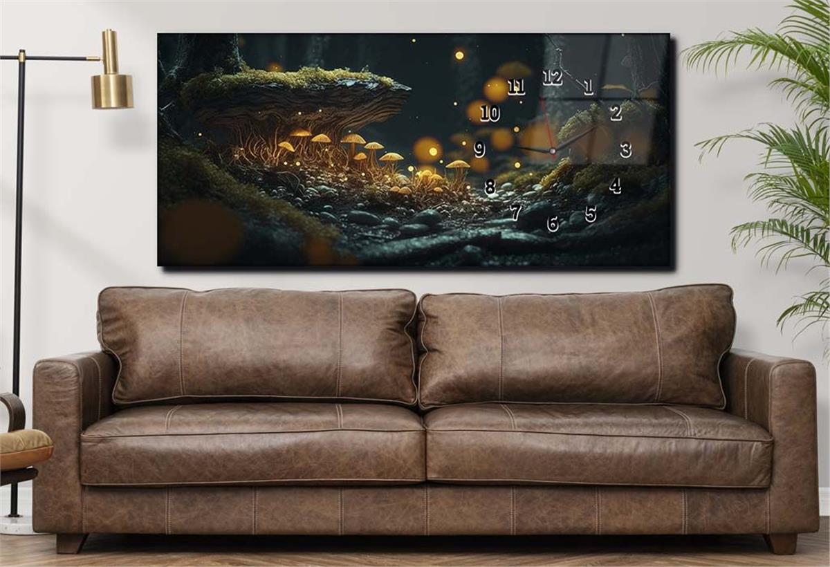 Yatay Saatli Yandan Sanat ve Doğa Temalı Cam Tablo 208