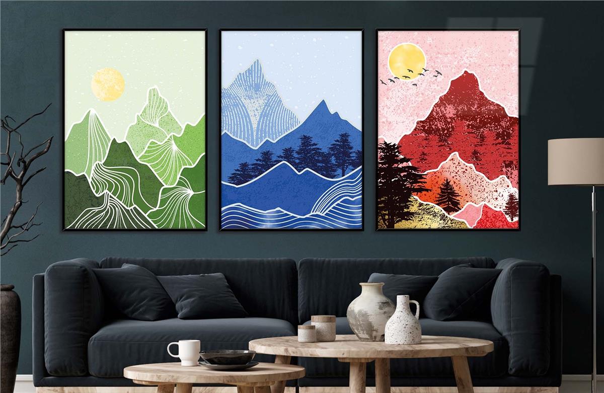 Alüminyum Çerçeveli Sanat Temalı 3'lü Set MDF Tablo 0019