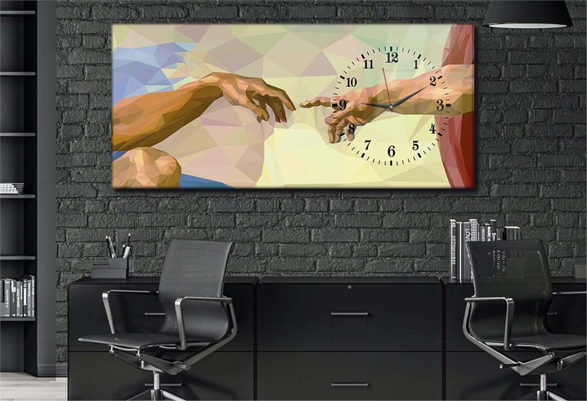 Horizontal bedrucktes Glas mit Kunst und Naturthema und einer Uhr an der Seite 073