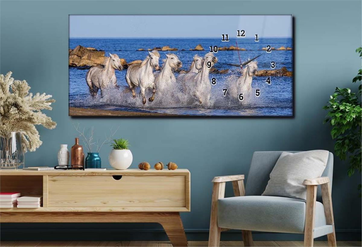Side-Clock, Art And Nature-Themed Horizontal Glass Wall Painting 132