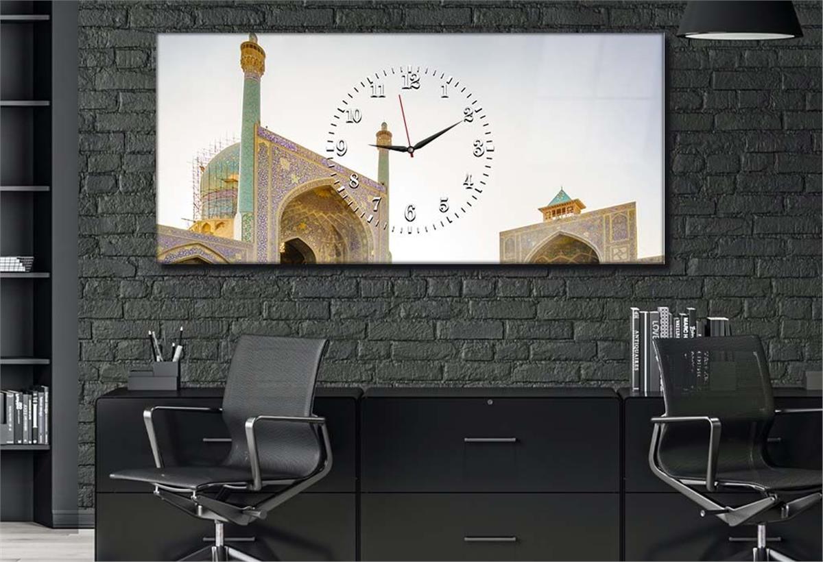 Yatay Ortadan Saatli  Dini Temalı Cam Tablo 035