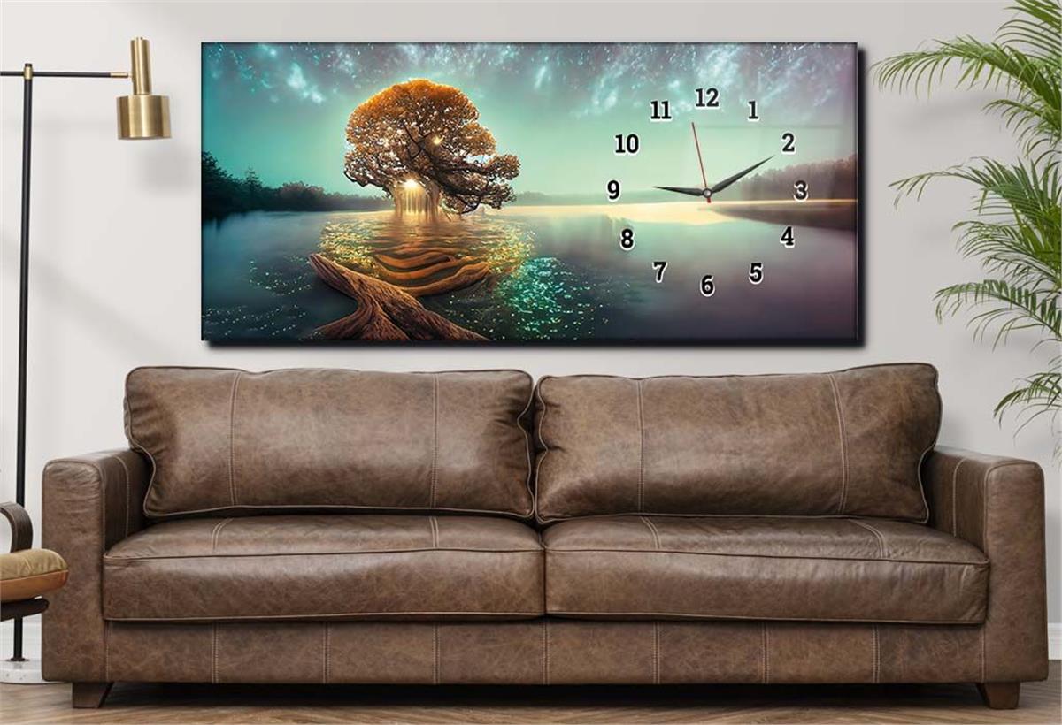 Side-Clock, Art And Nature-Themed Horizontal Glass Wall Painting 225