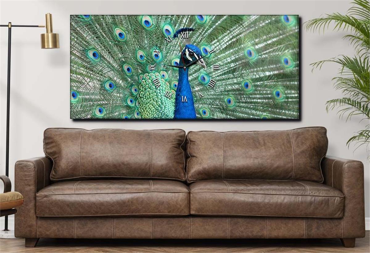 Yatay Ortadan Saatli  Sanat ve Doğa Temalı Cam Tablo 026