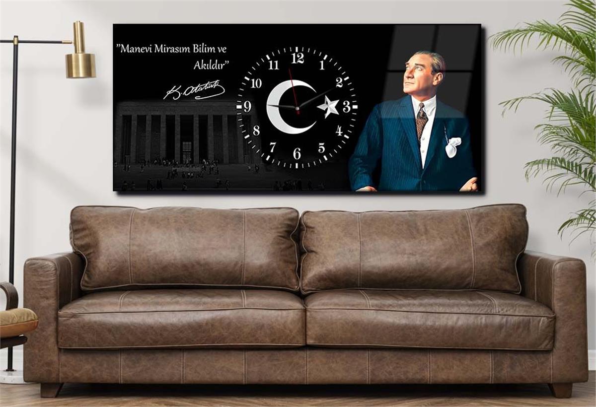 Horizontal bedrucktes Glas mit Nationenthema und einer Uhr in der Mitte 021