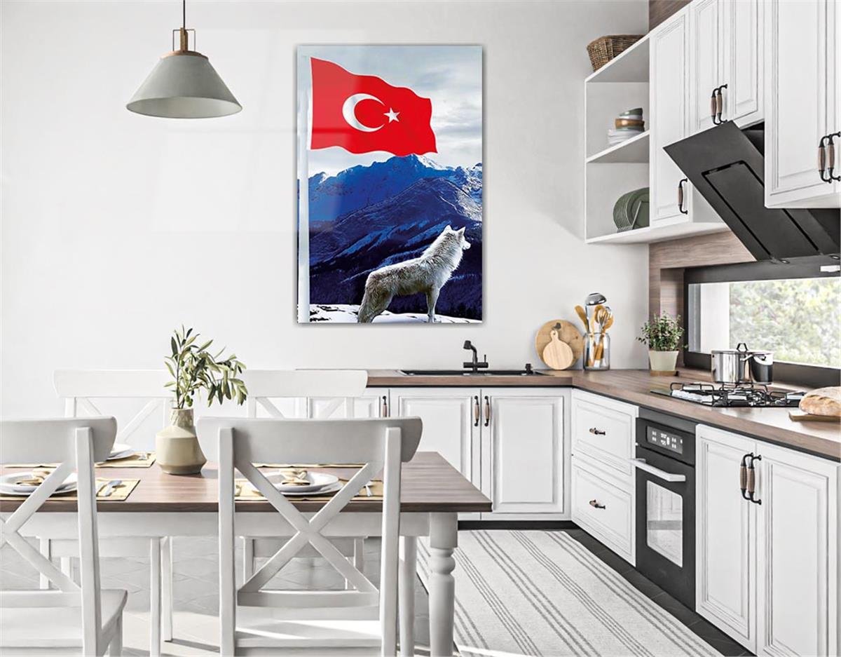 TÜRK BAYRAĞI VE KURT GÖRSELLİ CAM TABLO 