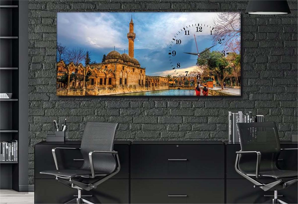 Yatay Saatli Yandan Dini Temalı Cam Tablo 034