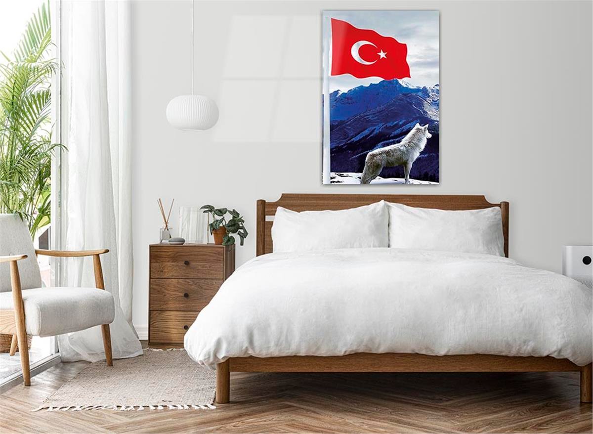 TÜRK BAYRAĞI VE KURT GÖRSELLİ CAM TABLO 