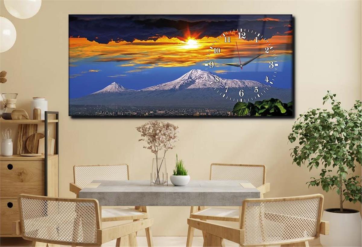 Side-Clock, Art And Nature-Themed Horizontal Glass Wall Painting 003