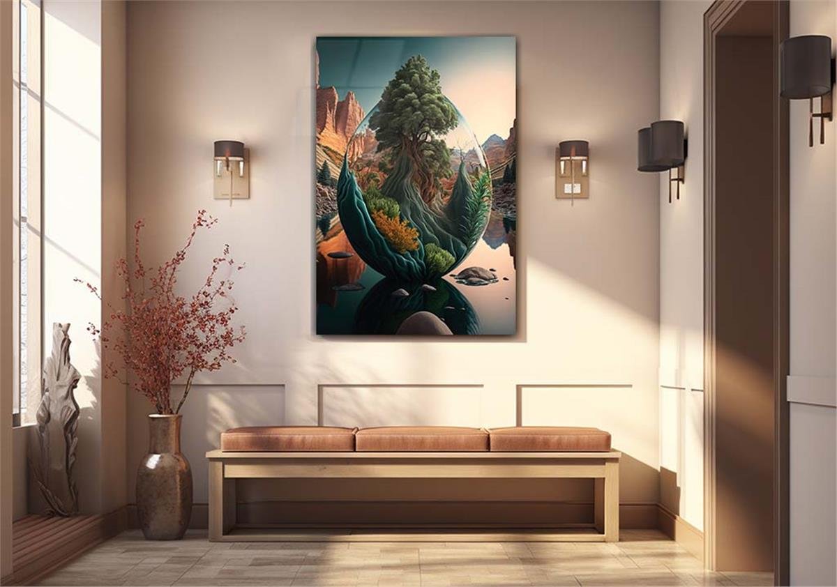 Dikey Sanat Temalı Cam Tablo 304
