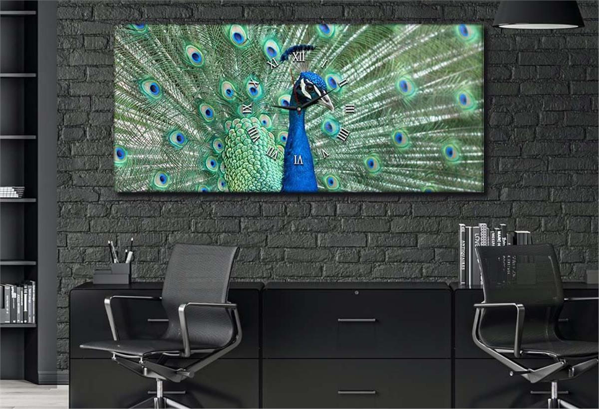 Yatay Ortadan Saatli  Sanat ve Doğa Temalı Cam Tablo 026