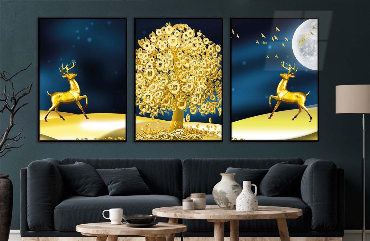 Alüminyum Çerçeveli Sanat Temalı 3'lü Set MDF Tablo 0075