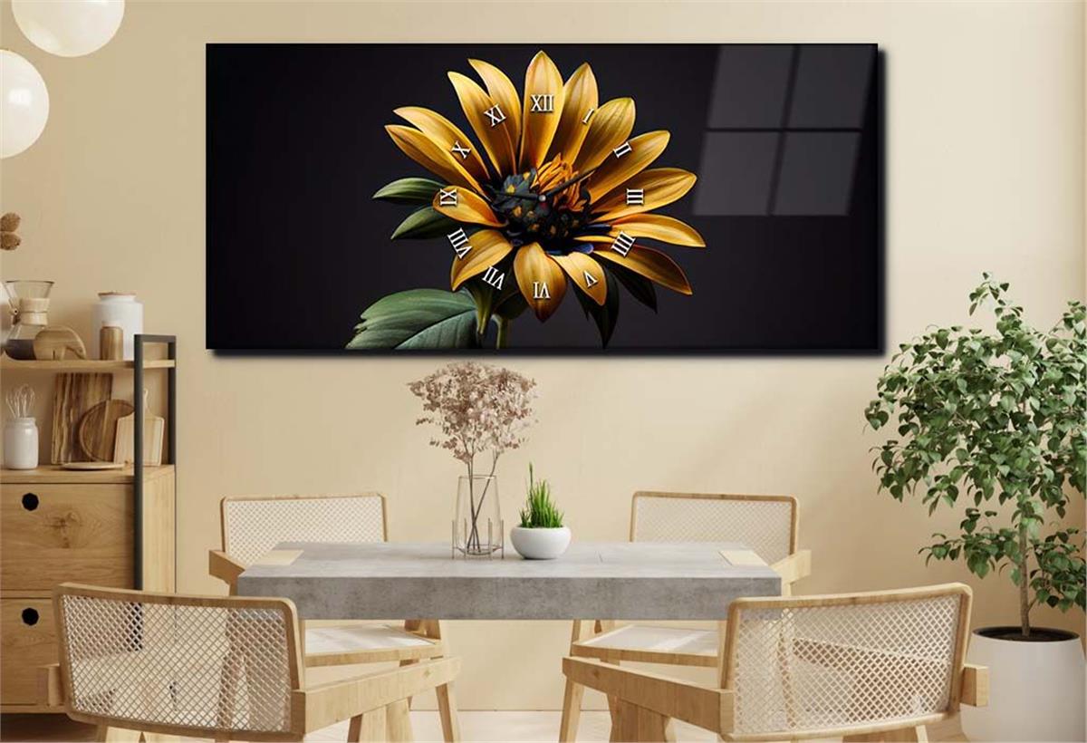 Middle-Clock, Art And Nature-Themed Horizontal Glass Wall Painting 036