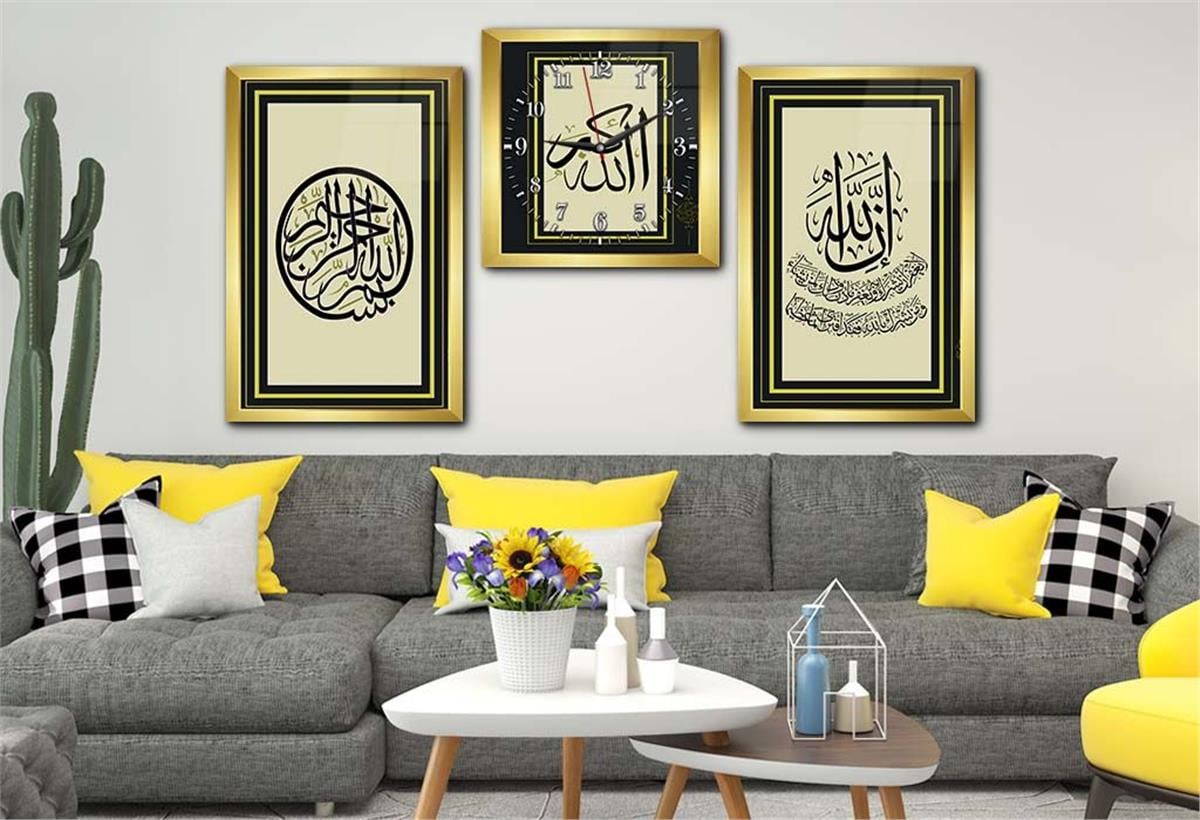 DİNİ TEMALI CAM TABLO VE CAM DUVAR SAATİ SETİ