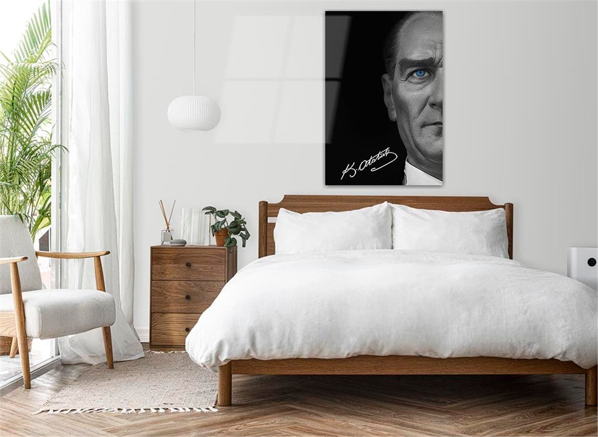 Mustafa Kemal Atatürk, His Blue Eyes and Signature Glass Wall Art