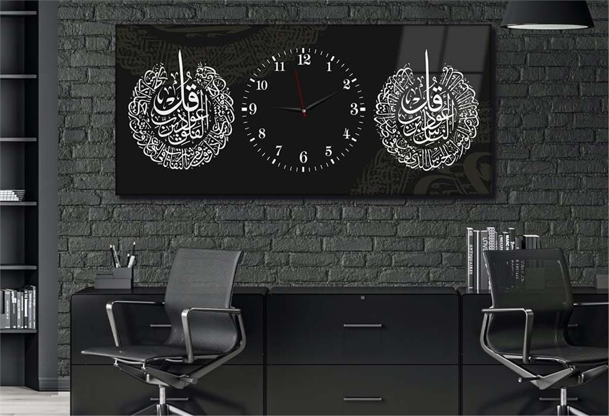 لوحة زجاجية أفقية ذات طابع ديني مع ساعة في الوسط 070