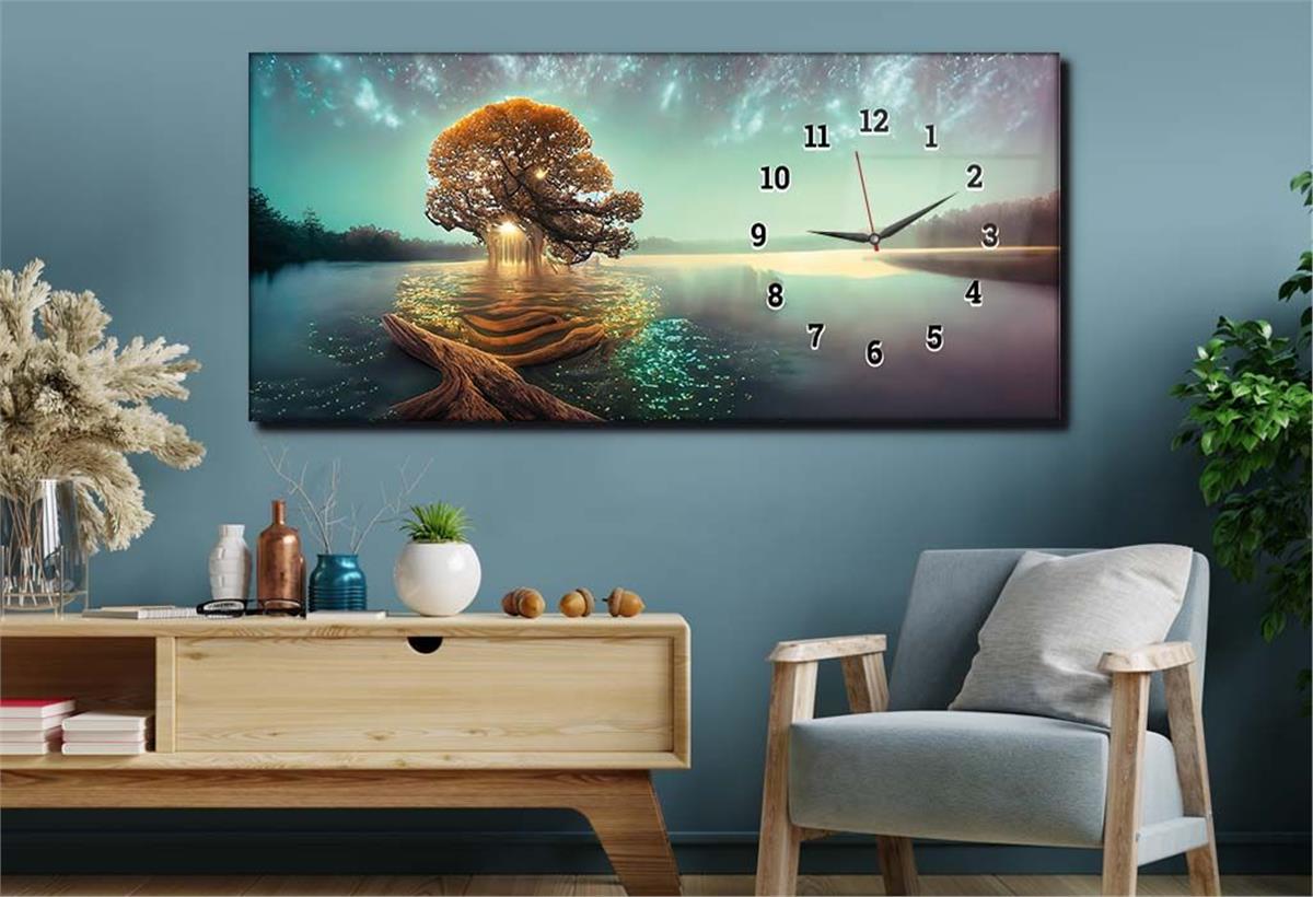 Side-Clock, Art And Nature-Themed Horizontal Glass Wall Painting 225