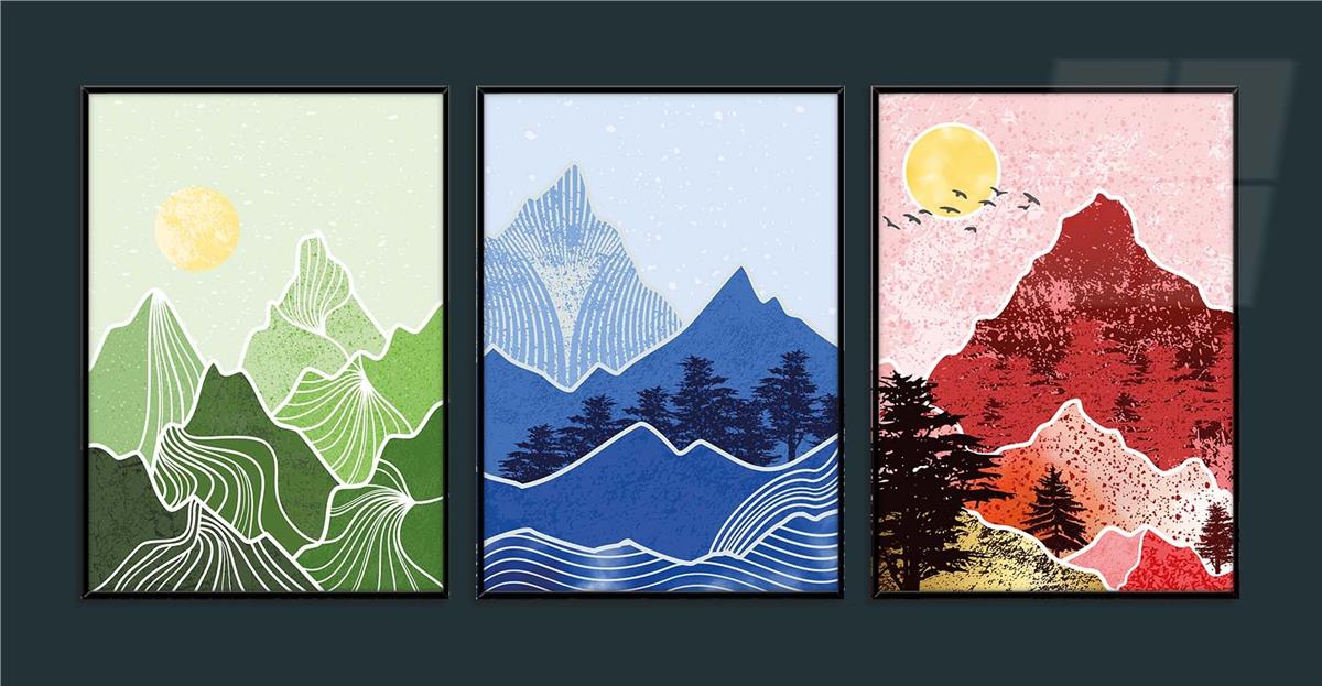 Alüminyum Çerçeveli Sanat Temalı 3'lü Set MDF Tablo 0019