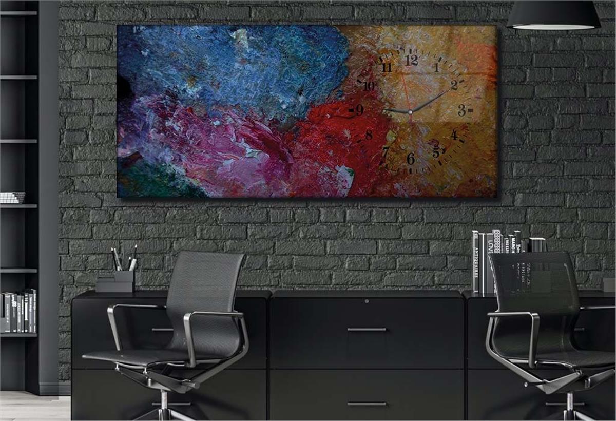 Horizontal bedrucktes Glas mit Kunst und Naturthema und einer Uhr an der Seite 043
