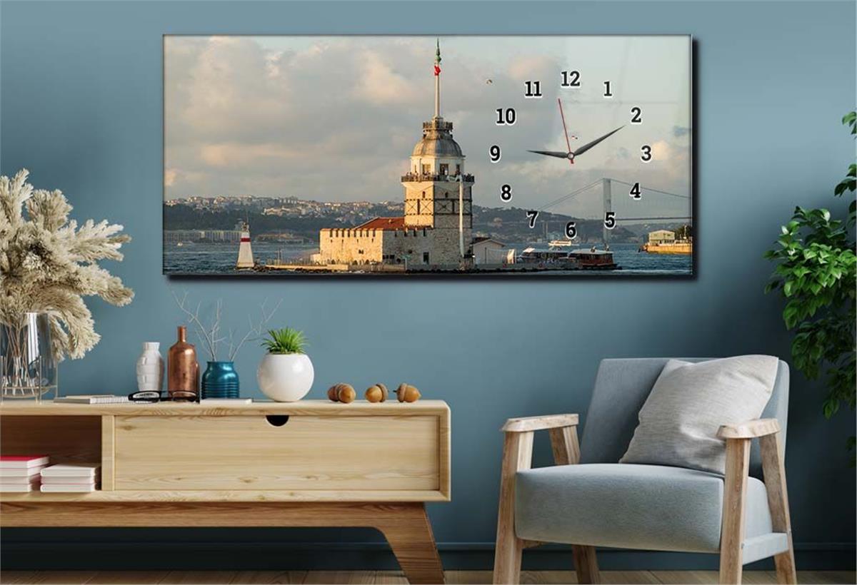Side-Clock, Art And Nature-Themed Horizontal Glass Wall Painting 136