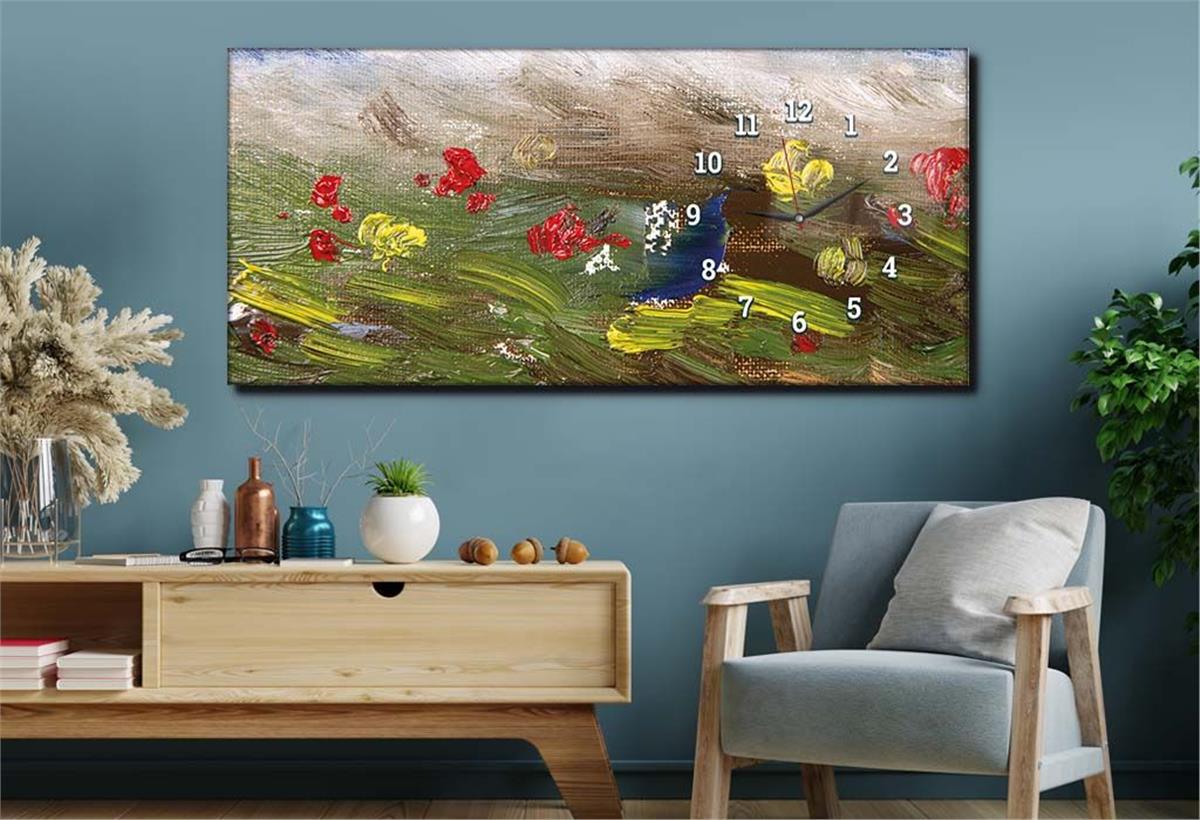 Side-Clock, Art And Nature-Themed Horizontal Glass Wall Painting 187