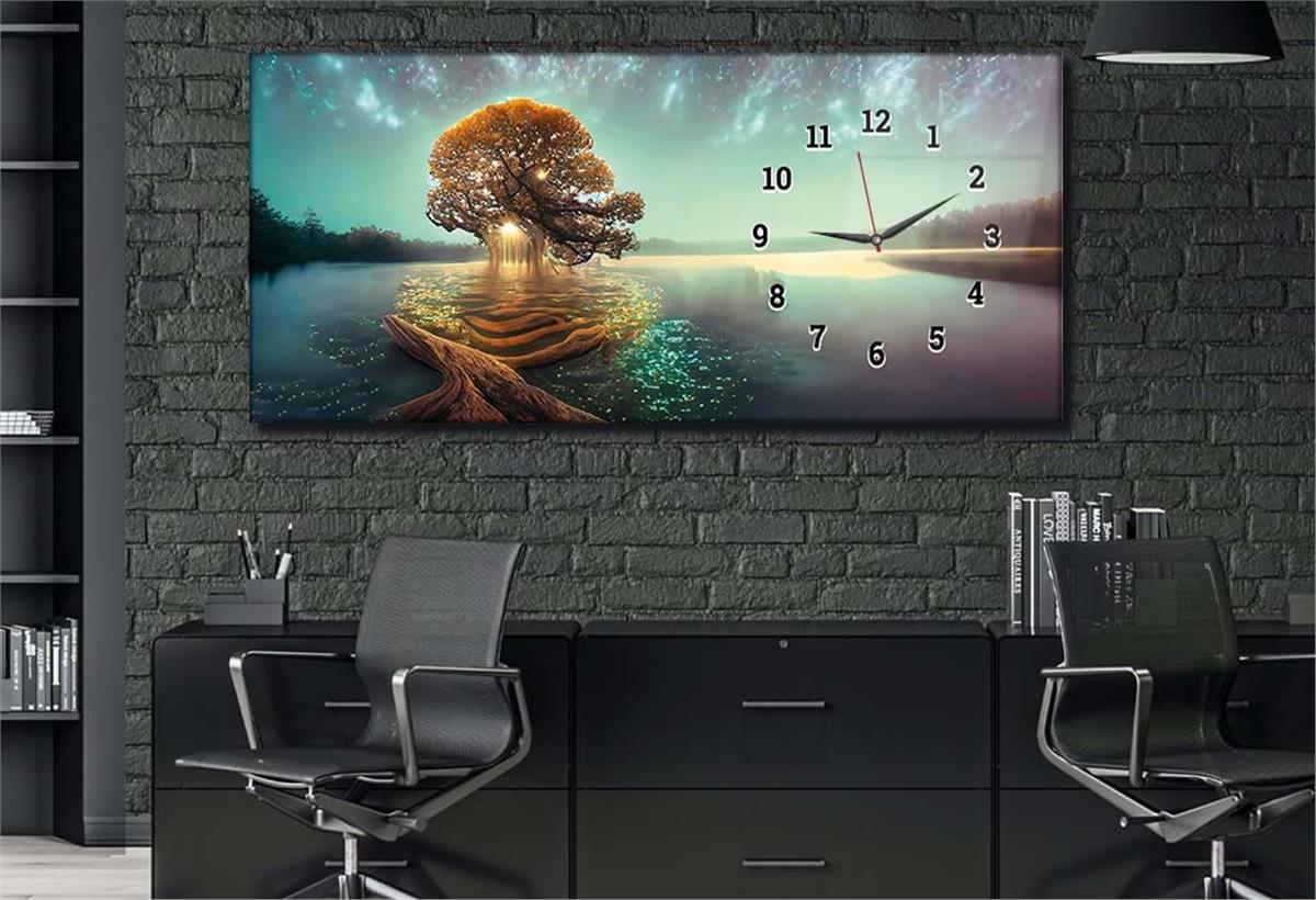 Side-Clock, Art And Nature-Themed Horizontal Glass Wall Painting 225