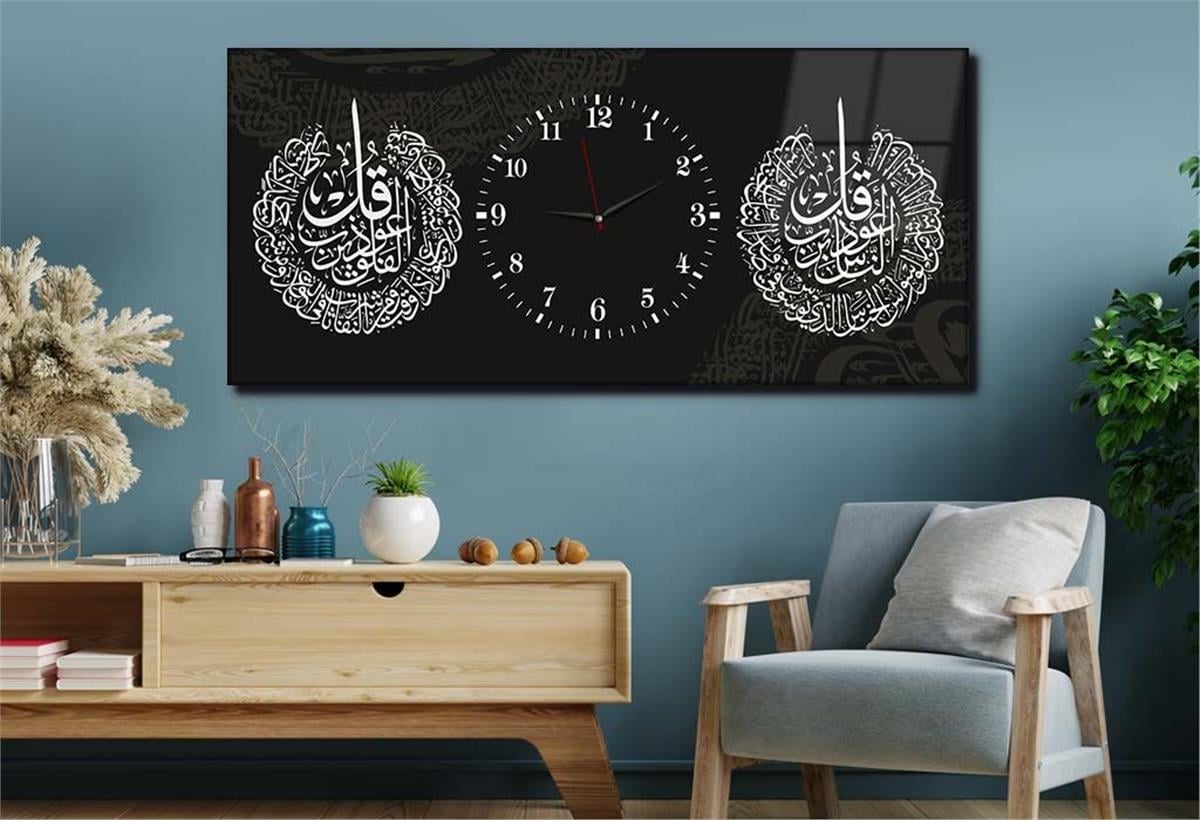 لوحة زجاجية أفقية ذات طابع ديني مع ساعة في الوسط 070