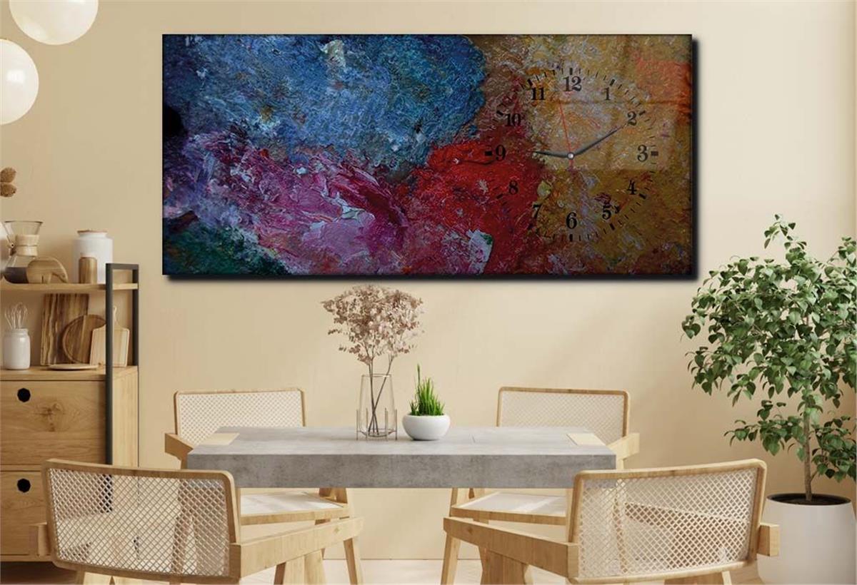 Horizontal bedrucktes Glas mit Kunst und Naturthema und einer Uhr an der Seite 043