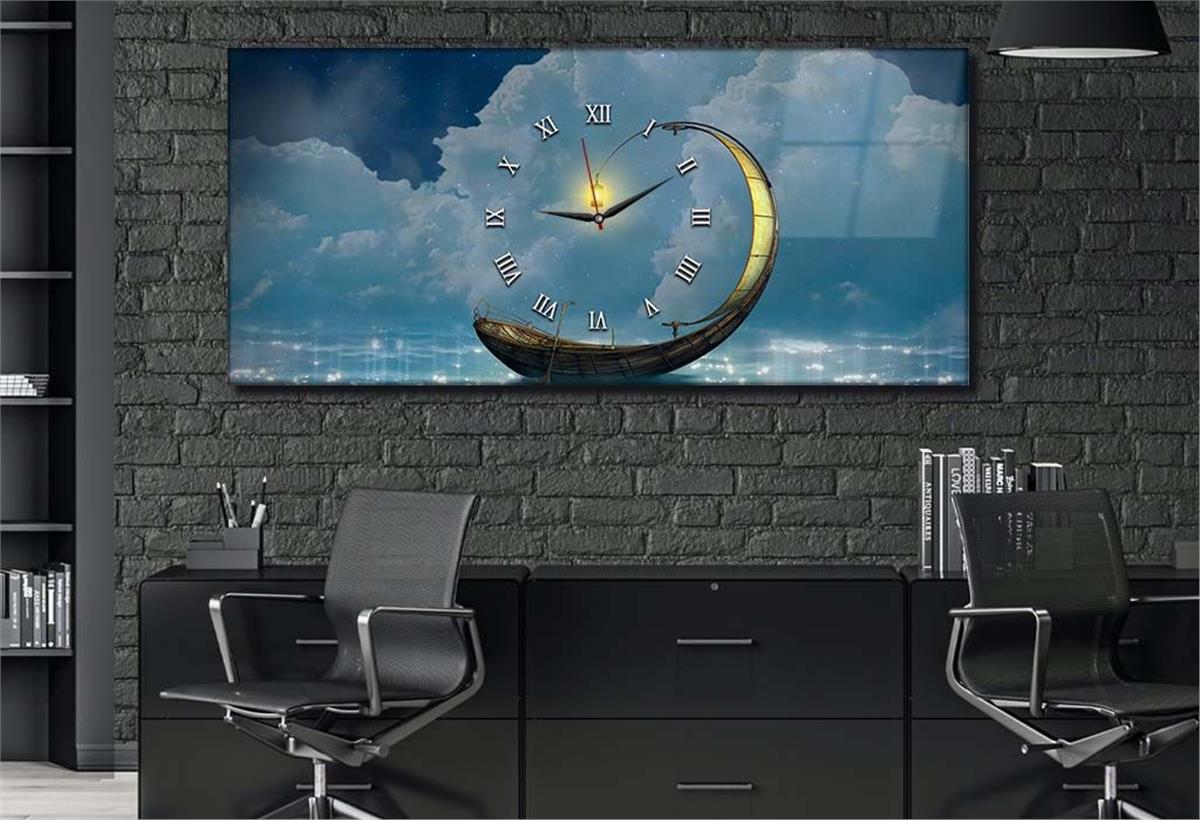 Middle-Clock, Art And Nature-Themed Horizontal Glass Wall Painting 022