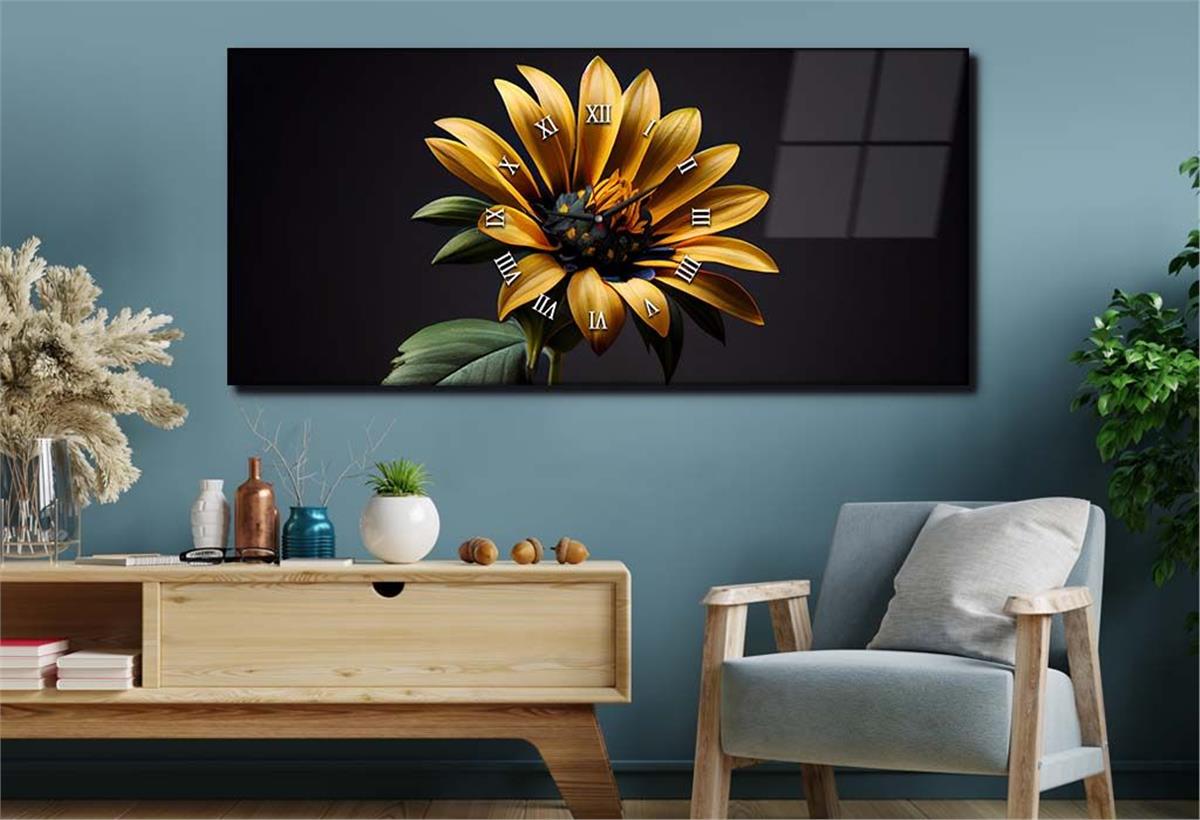 Middle-Clock, Art And Nature-Themed Horizontal Glass Wall Painting 036