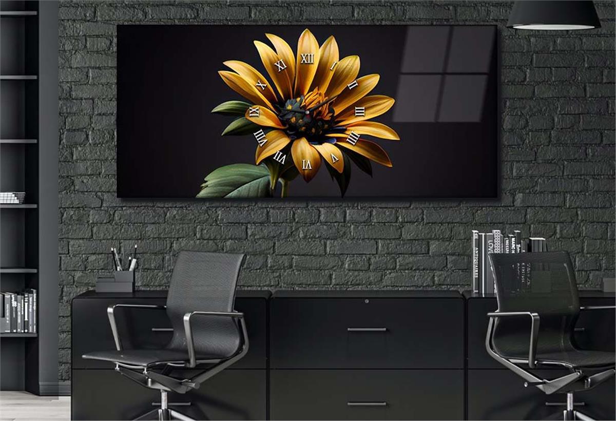 Middle-Clock, Art And Nature-Themed Horizontal Glass Wall Painting 036