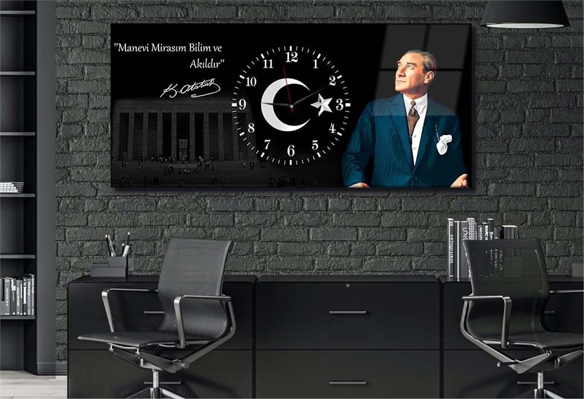 Horizontal bedrucktes Glas mit Nationenthema und einer Uhr in der Mitte 021