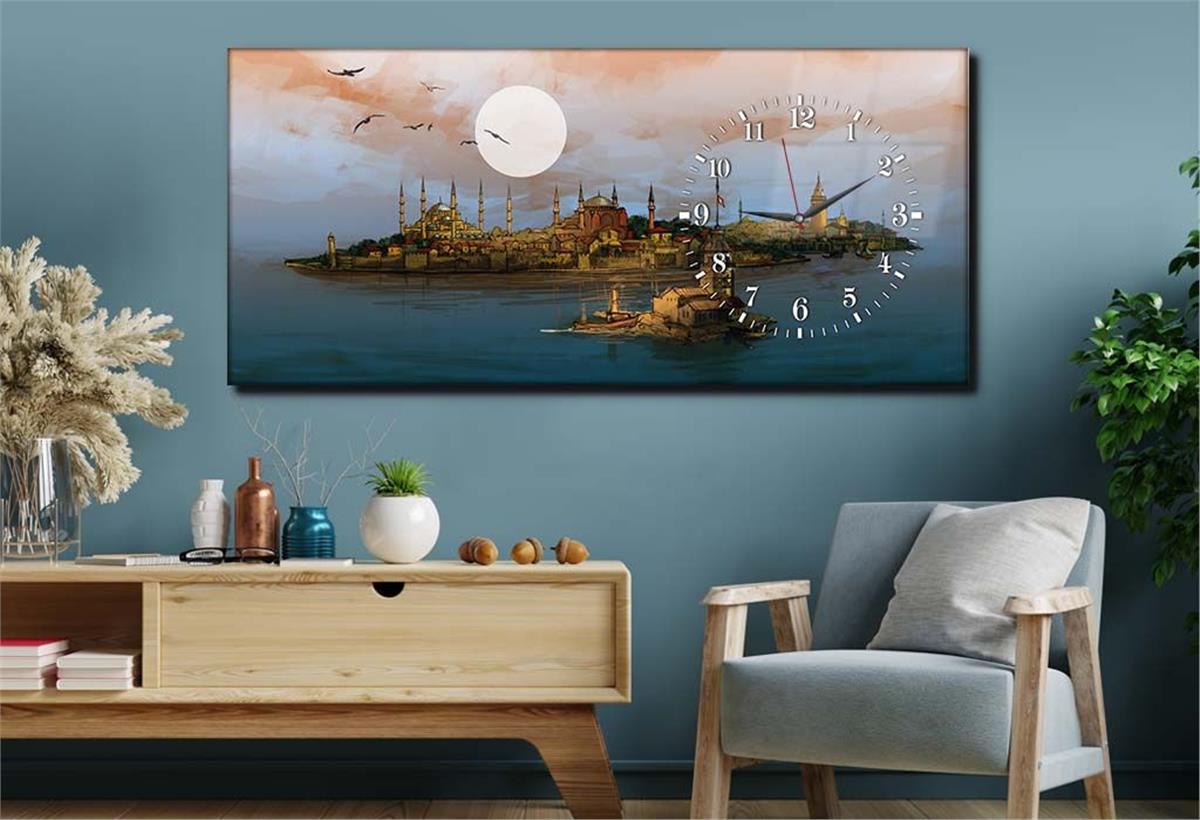 Side-Clock, Religious-Themed Horizontal Glass Wall Painting 002
